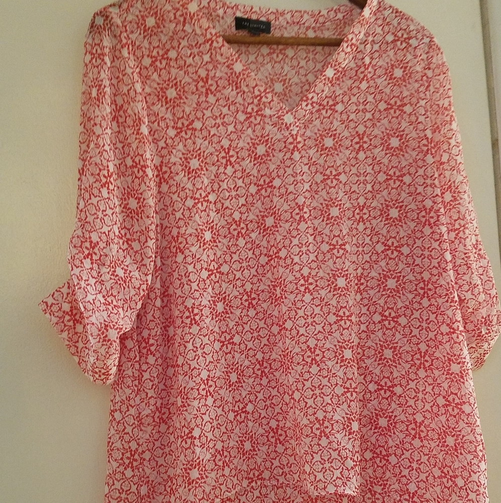 The Limited Red & white flowing blouse